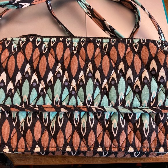 NWOT Vera Bradley Wristlet Wallet Cross Body Phone Holder Blue Brown Pattern - Picture 2 of 6